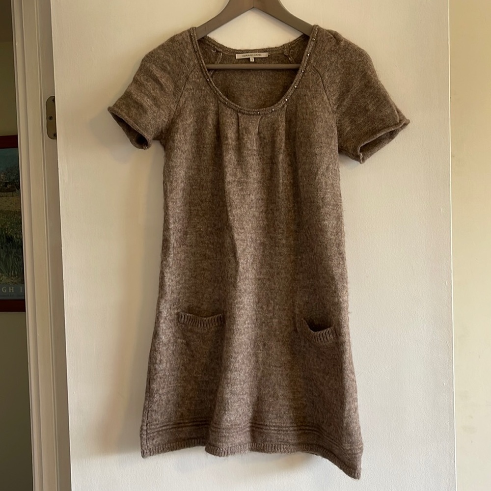 Parisian Alpaca-blend sweater tunic/dress w/pockets, collar studs, good story
